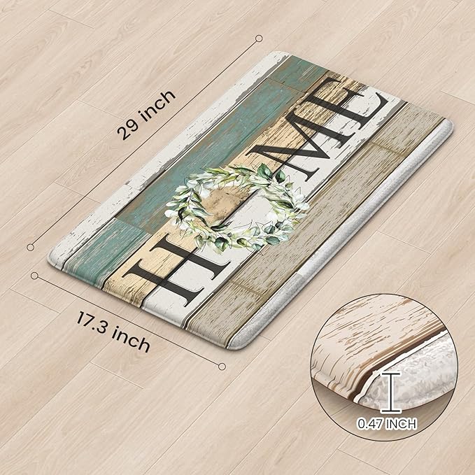 KIMODE Anti Fatigue Kitchen Mats for Floor,17.3" x 30" Farmhouse Rustic Kitchen Rugs Cushioned,Non-Skid Waterproof Comfort Thick Kitchen Floor Standing Mat for Corner Sink,Laundry Floor,Home