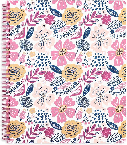 Steel Mill & Co Cute Large Spiral Notebook College Ruled, 11" x 9.5" with Durable Hardcover and 160 Lined Pages, Mosaic Floral