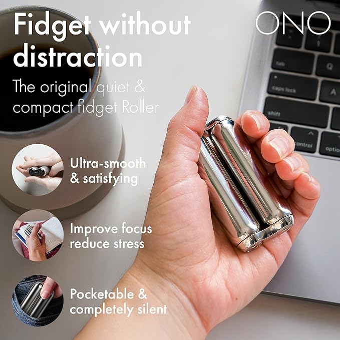 ONO Roller - Handheld Fidget Toy for Adults | Help Relieve Stress, Anxiety, Tension | Promotes Focus, Clarity | Compact, Portable Design | Stainless Steel Junior Size