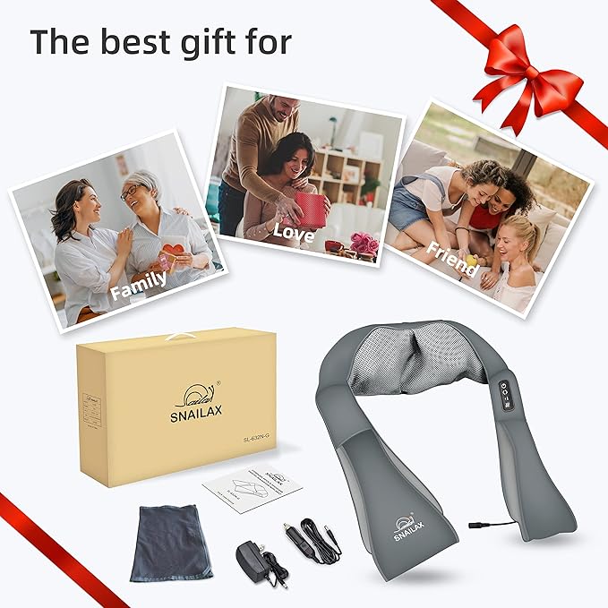 Snailax Shiatsu Neck and Shoulder Massager - Back Massager with Heat, Deep Kneading Electric Massage Pillow for Neck, Back, Shoulder,Foot Body (Grey)