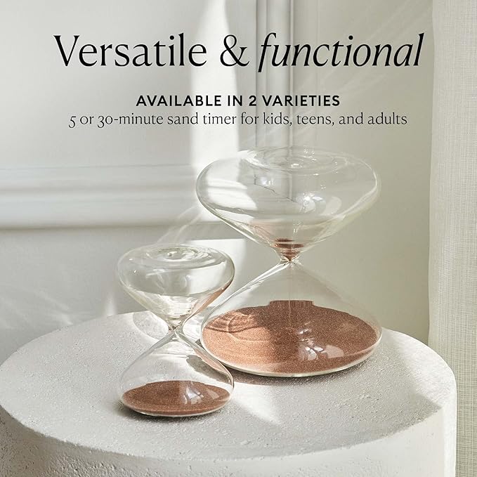 Intelligent Change Mindful Focus 5-Minute Hourglass Sand Timer, Desk Timer for Productivity and Time Management, Minimalist Hourglass Timer, Decorative Gifts, 3.3 (L) x 2.9 (W) inches
