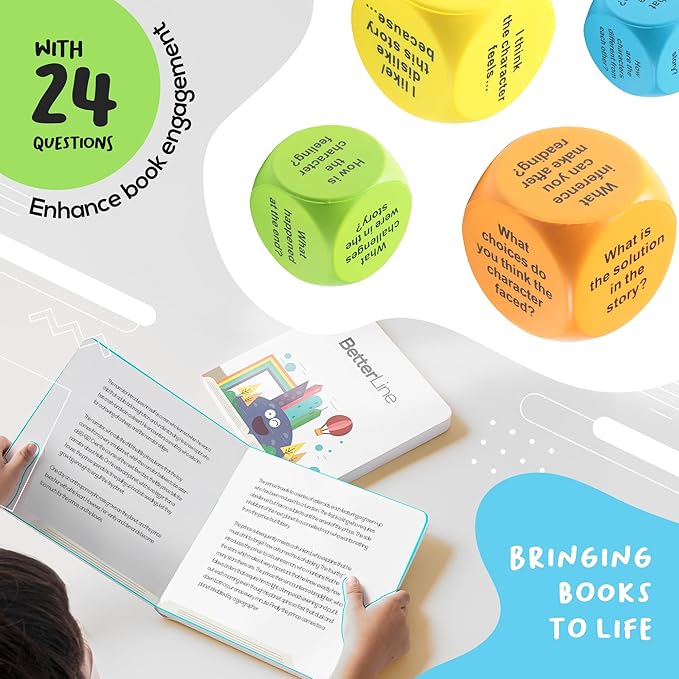 Interactive Reading Comprehension Cubes Set - Educational Learning Dice for Kids, Teachers, and Parents - 4 Levels, 24 Questions - Learning Games for Kids, Classroom and Home Learning Tools