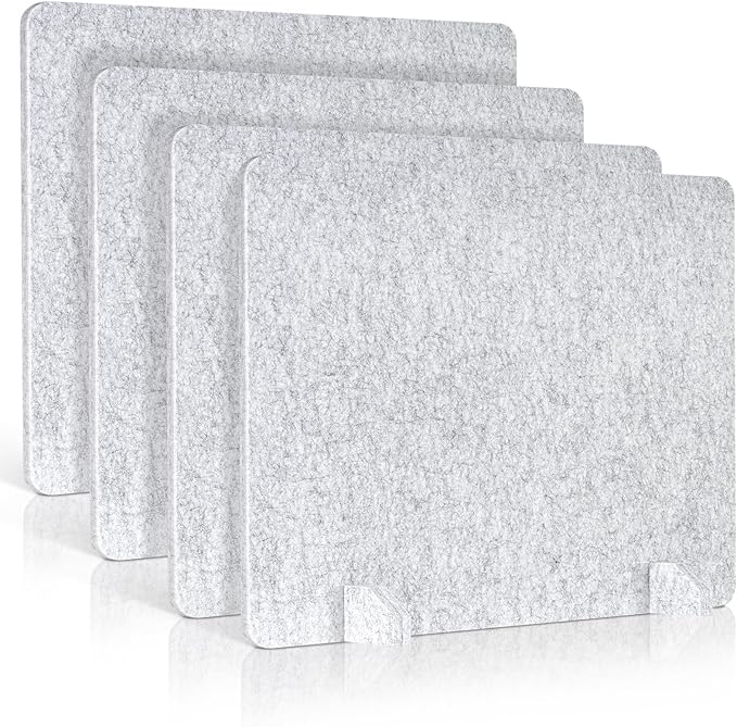 4 Pack Acoustic Desk Dividers - 24" x 20" Freestanding Privacy Panels Set with Noise - Reducing Design Cubicle Sound Proof, Ideal for Office, Classroom, and Home (Silver Gray)