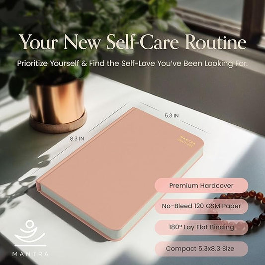 Gratitude Journal For Women & Men - Mental Health, Self Love & Self Care Journal - Pink - 5.8" x 8.3" - Mantra Planner