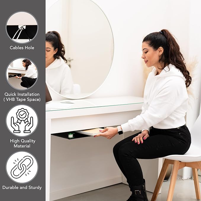 Under Desk Storage Shelf | Under Desk Drawer | Plastic Drawer Storage | Drawers for Office Tables, Workstations and Sit Stand Workspaces | Under Table Drawers for Office Organization