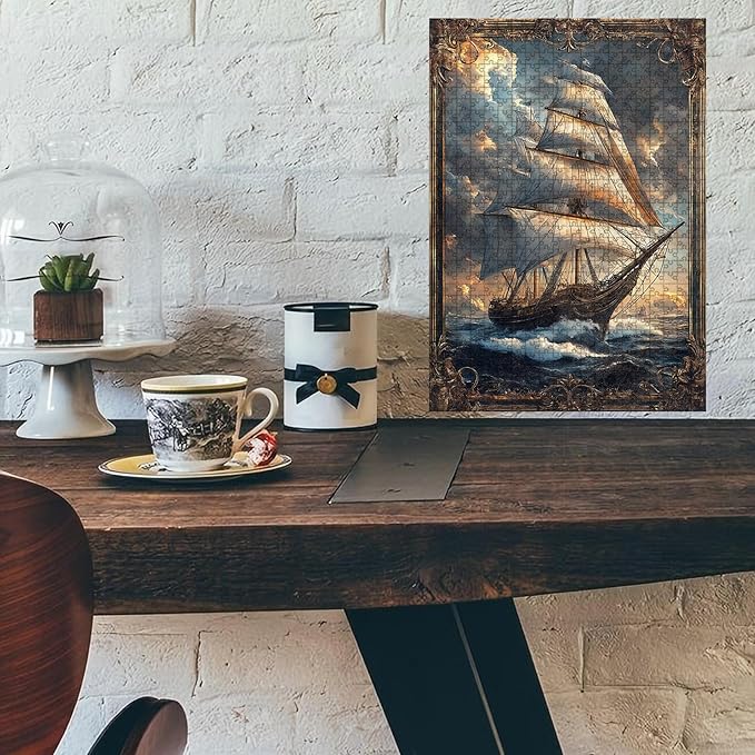 1000 Piece Wooden Nautical Ship Jigsaw Puzzle Seniors Adults Dementia Therapy Tool Gentle Cognitive Exercise Stress Relief Memory Boosting Quiet Play for Elderly Care & Home 29.5x19.7 Inch