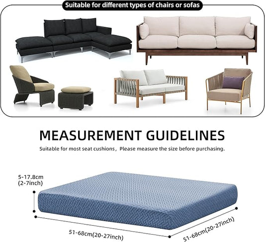 8Pcs Stretch Patio Cushion Cover Outdoor Cushion Cover Replacement Slipcovers Outdoor Cushion Covers Thick Jacquard Textured Twill Fabric Porch Patio Furniture Protector(Blue,Cover,Only)