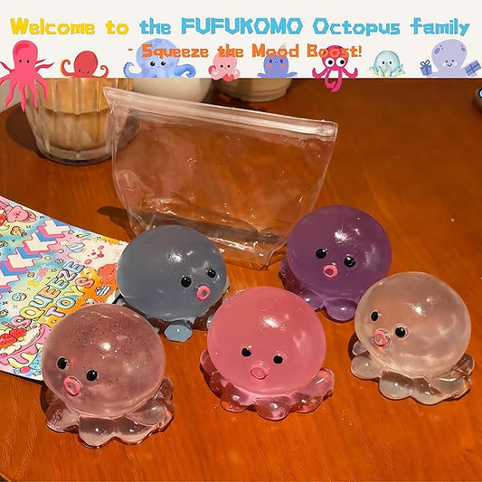 Cute Crystal Octopus Squishy Toys - Upgrade Clear Pink Blue Sequins Octopus Soft Sticky Toys, Animals Sticky Stress Ball, Stress Relief Fidget Sensory Toys, Birthday Office Favors for Adults (Blue)