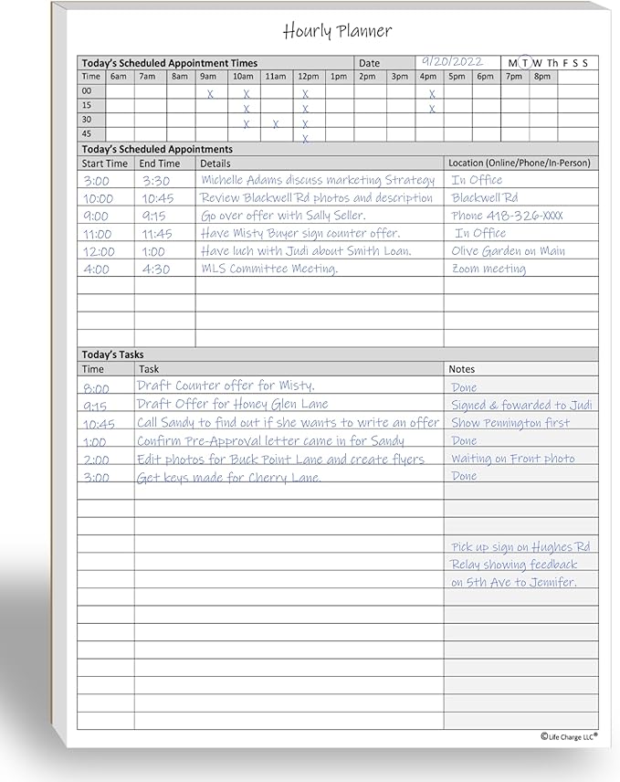 Hourly Planner Notepad. 60 Page Planning Pad w/Appointment Time Block, Task Log List & Note Sections. For Office Work Schedule & Time Management. 8.5 X 11, A4 Sheets.