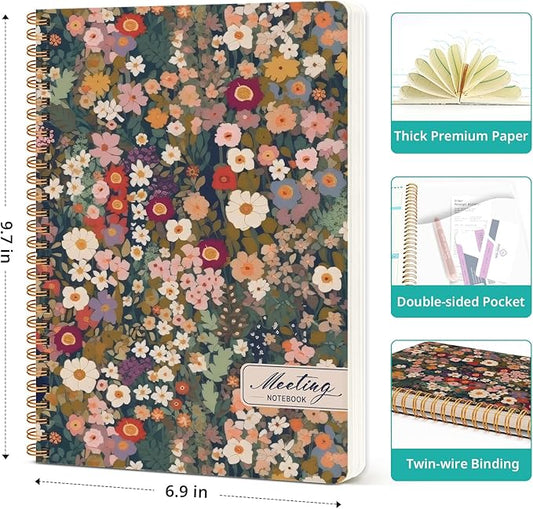 Taja Meeting Notebook for Work Organization, Aesthetic Meeting Minutes Notebook for Work, Event Project Agenda Planner Organizer, Perfect for Office School Business Supplies, 6.9" X 9.7" - Garden