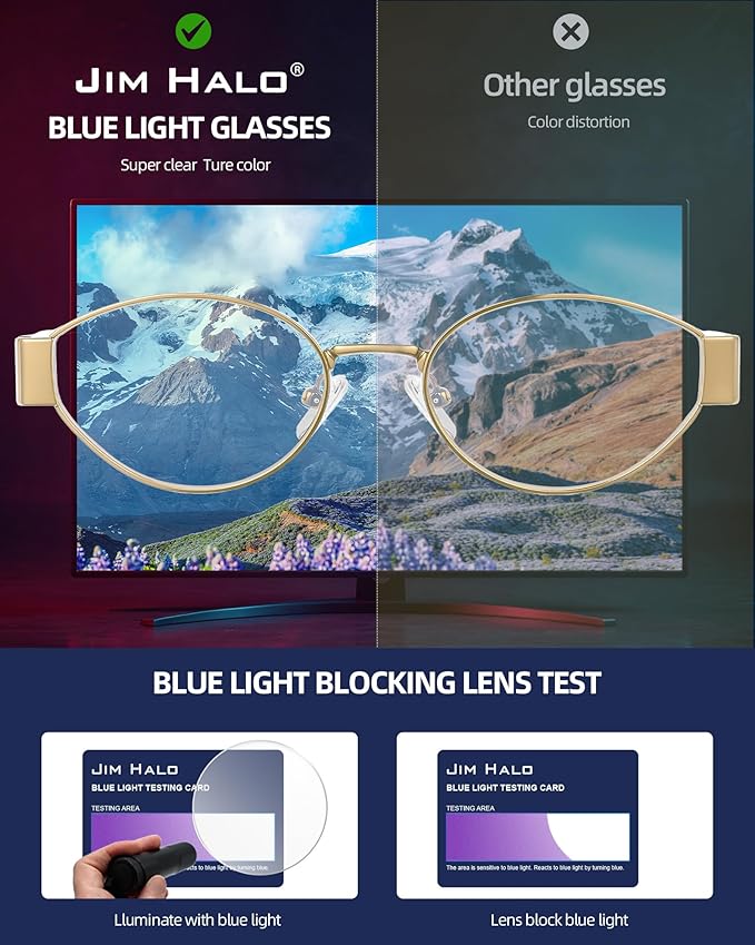 JIM HALO Trendy Oval Blue Light Glasses for Woman Men, Retro Round Computer Screen Blocker Glasses Eyes Protection UV400