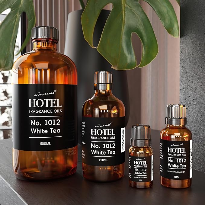 AirScent Hotel Diffuser Oil No. 1012 Inspired by The White Tea Hotel Scent - Premium Fragrance Oil for Ultrasonic and Waterless Diffusers and Crafting - 30 mL, 1 fl oz Glass Dropper Bottle