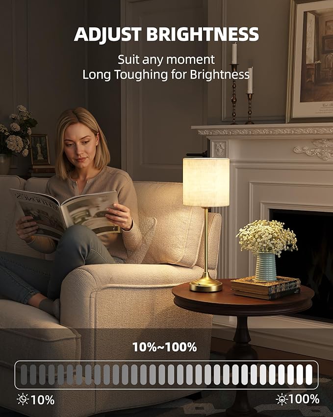 Cordless Table Lamp, 8000mAh, Dimmable, 2700K, Touch Control, Portable, LED, Wireless, Rechargeable, Battery Operated, Desk Lamp, Kitchen Lamp, Fabric Shade, for Dining Room, Bedroom, Living Room