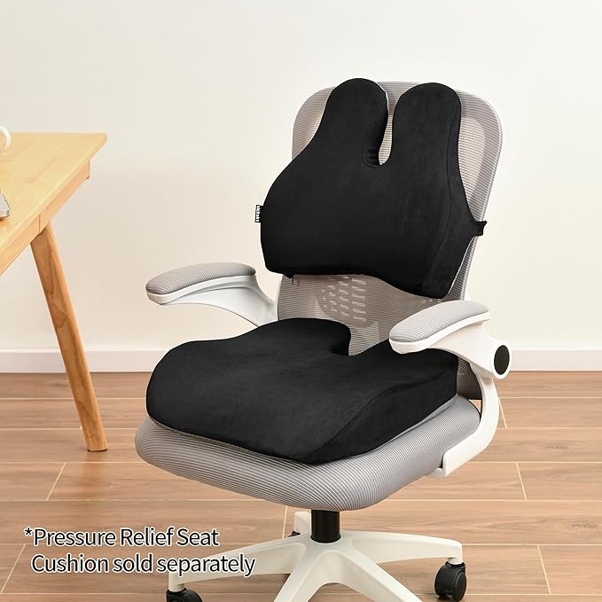 Lumbar Support Pillow for Office Chair and Car Seat - Memory Foam Back Cushion Improve Sitting Posture & Back Pain Relief, Lumbar Support Cushion with Adjustable Strap & Non-Slip