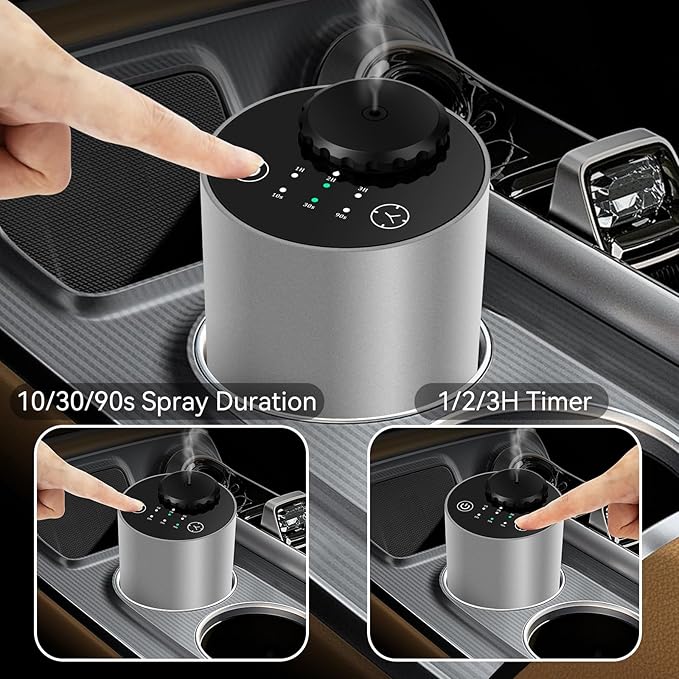 Waterless Essential Oil Diffuser Battery Operated Cordless Aromatherapy Diffuser with Timing & 3 Mist Levels car Diffuser,Black Aluminum Alloy (Silver)