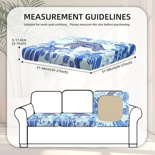 8Pcs Stretch Patio Cushion Covers,Outdoor Couch Covers Replacement,Outdoor Couch & Sofa Slipcovers,for Patio Furniture Cushion Covers,Washable Reusable Furniture Protector (Sea Turtle,Cover Only)