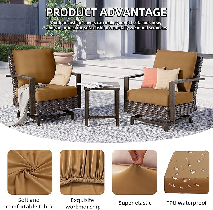 12Pcs Outdoor Cushions Covers Waterproof, Patio Cushion Covers, Stretch Cushion Covers Replacement,Cushion Slipcovers, Furniture Cushion Covers (Camel Color 1, 12PCS)