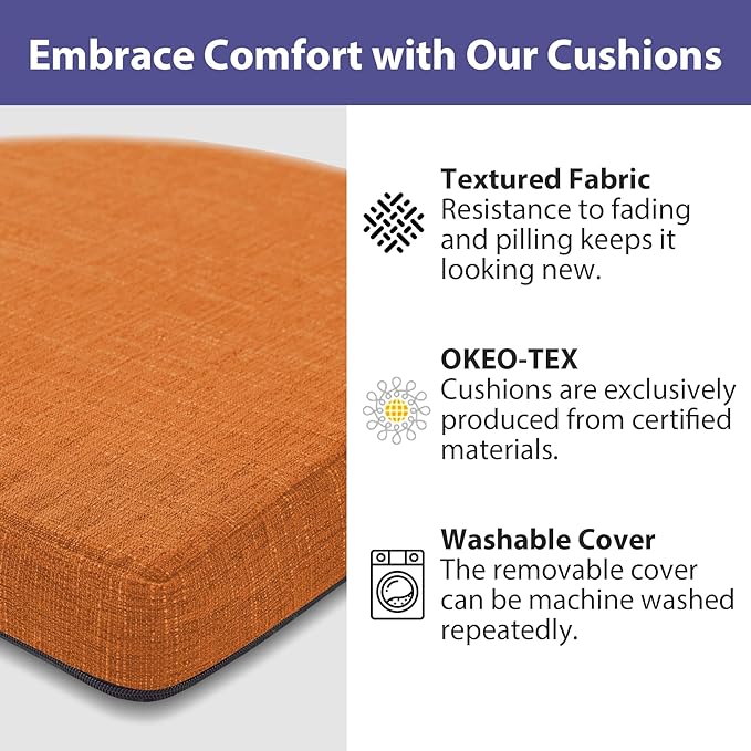 Chair Cushions for Dining Chairs with Ties and Removable Cover, Dining Kitchen Chair Pads with Non-Slip Bottom, High-Resilience Indoor Seat Cushions, 16'' x 16'' x 2'', Set of 4, Rust