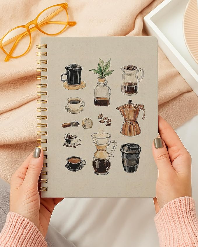 Vintage Coffee Notebook, Coffee Lover Gifts Journal, Retro Espresso and Bean Journal for Writing, Coffees Gifts for Women Men Spiral Notebook, 5.5x8.3 Inch 543
