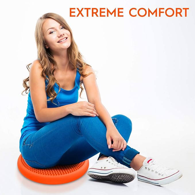 Bouncyband – Wiggle Seat – Orange, 13” D – Large Sensory Cushion for Kids Ages 6-18+ – Promotes Active Learning, Improves Student Productivity, Includes Easy-Inflation Pump
