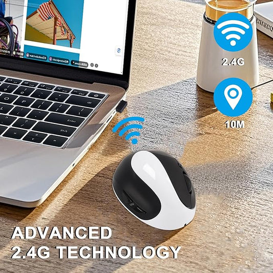 CHUYI Left-Handed Mouse, Ergonomic Vertical Rechargeable Wireless Mouse, 6 Buttons, Optical and Portable Wireless Office Mice with USB Receiver for PC Computer Laptop (Black & White)