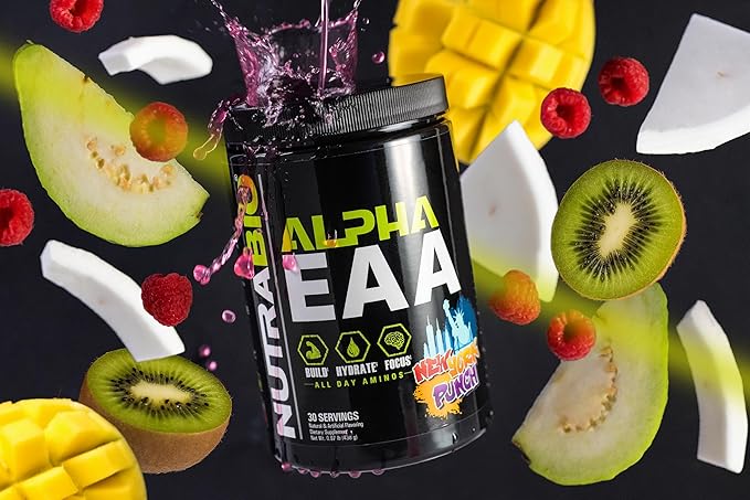 NutraBio Alpha EAA - All-Day Amino Acids for Muscle Growth and Hydration - Essential Amino Acids with Nootropics & Adaptogens- Full Spectrum EAA BCAA Powder - 30 Servings - New York Punch