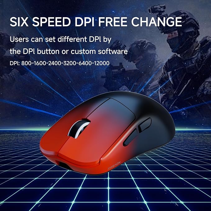 X23Pro Wireless Gaming Mouse, 2.4G/BT5.0/USB-C Esports Gaming Mouse, 800mAh Lightweight Mouse Gaming, 12000 DPI Wireless Mouse with 6 Programmable Buttons, for Laptop/PC/Mac, Black-red
