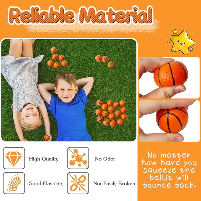 32 PCS Basketball Stress Balls,Small Soft Foam Squeeze Basketballs,Squeeze Anxiety Relief for Basketball Sports Game Kids,Basketball Party Decoration(1.6 inch)
