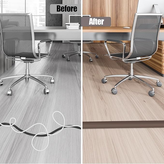 Floor Cord Cover Cable Cavity Self Adhesive Cord Hider Floor 10FT Floor Cable Management Power Cord Protector Floor Electric Cord Covers for Offices, Gym, Exhibitions (CoffeeBrown, 1.18" x 10')