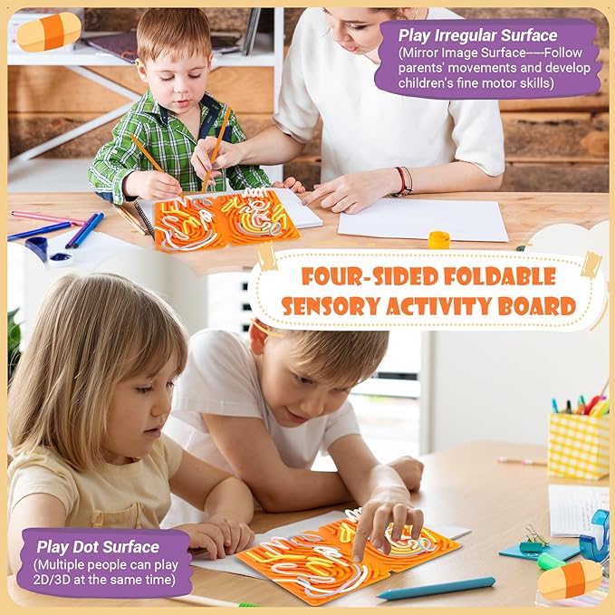 Sensory Activity Board, Four-Sided Silicone Sensory Fidget Toy, Promotes Parent-Child, Suitable for Autism, Calming, ADHD, Great for Children 3+ & Adults, Includes Portable Travel Bag and 25 (Orange)