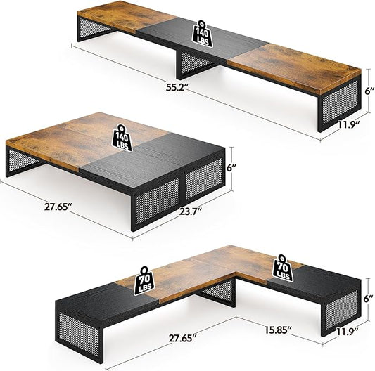 EnHomee 55.2" Computer Monitor Stand, Desk Shelf for Top of Desk for 3 * 23" Monitors/Laptop Computer/PC/Printers, TV Riser for 65 60 55 Inch TV for Bedroom Home Office, Rustic Brown