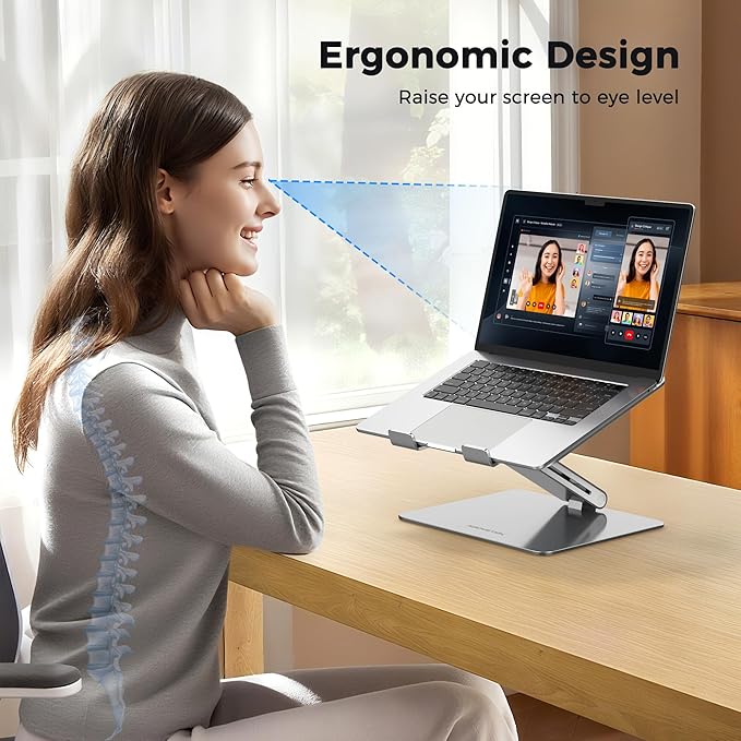 AboveTEK Laptop Stand, Adjustable Portable Computer Riser, Ergonomic Aluminum Notebook Desktop Holder for Desk, Compatible with MacBook Pro, Air, HP, Fits Up to 17 Inch Laptops, Silver