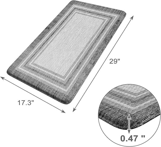 KIMODE Anti Fatigue Kitchen Mat, 17.3"x29" Cushioned Kitchen Rug, Non Slip Waterproof Kitchen Floor Mat, Farmhouse Comfort Standing Mat for Laundry, Office, Sink, Desk Grey