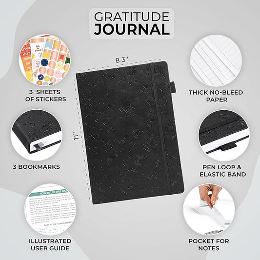 Clever Fox Gratitude Journal Large – Happiness, Positivity & Affirmation Journal – Inspirational Daily Notebook, 3 Months, 8.3x11” (Black)