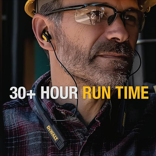 DEWALT Heavy Duty Magnetic Bluetooth Neckband Headphones, Wireless Around the Neck Earbuds w/30H Runtime+Noise Isolation, HandsFree Magnetic Wireless Earphones w/Mic Bluetooth Headsets - Black Edition