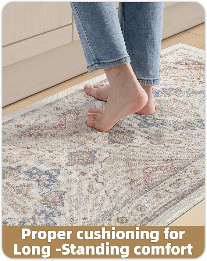 Color&Geometry Kitchen Floor Mats Anti Fatigue, Cushioned Boho Rugs,Waterproof Non Slip Kitchen Runner for Sink, Standing Mats for Office,24"x59",Oatmeal