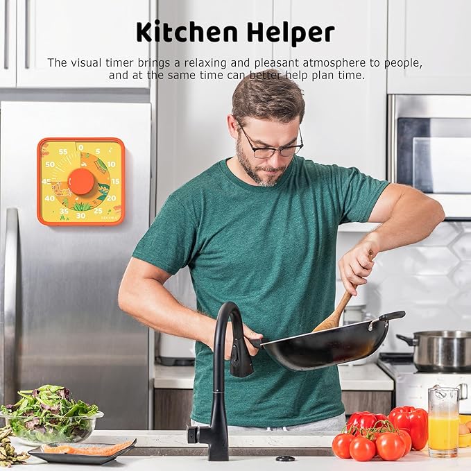 Secura 7.5-Inch Animal Pattern Visual Timer for Kids, 60-Minute Countdown Timer for Classroom or Kitchen, Durable Mechanical Timer Clock with Magnetic Backing (Orange)