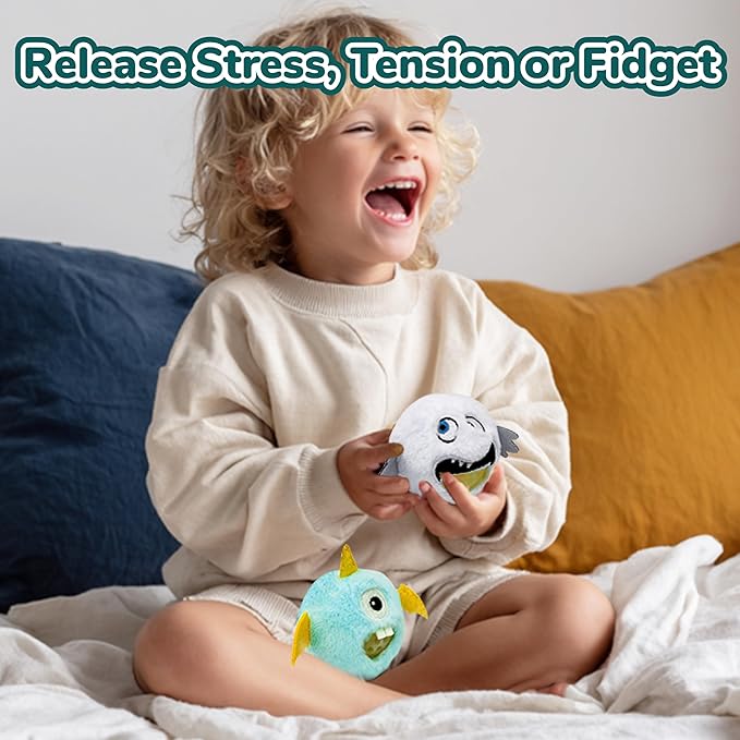 Squishy Toys Stress Balls, Plush Monster Fidget Toys for Kids Adults, Fidget Toys with Squishy Ball Inside Belly for Stress Relief, Calming, Focus, Autism and ADHD