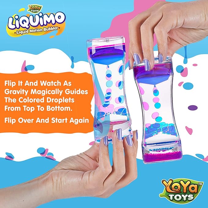 YoYa Toys Liquimo - Liquid Motion Bubbler - 3 Pack - Sensory Fidget Desk Toy for Kids & Adults - Relaxing Hourglass Timer Tubes - Calming Visual Play for School, Home, Office, Stress Relief and Focus