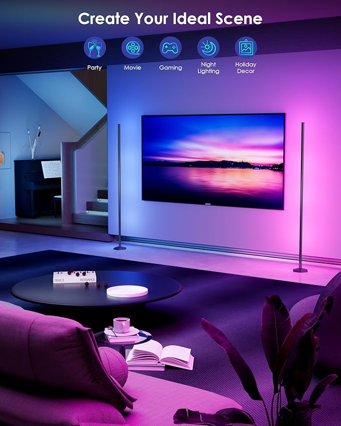 2PCS Corner Floor Lamp,RGB LED Corner Lamp with Remote Control,65" Color Changing Mood Light with Smart App and Remote Control Modern Floor Lamp with Music Sync for Bedroom, Living Room Gaming Room
