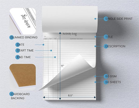Better Office Products Activity Log Notepad, 8.5" x 11", Planning Note Pad, 50 Sheets, Daily Time Tracking Productivity Checklist Organizer, (1 Pack)