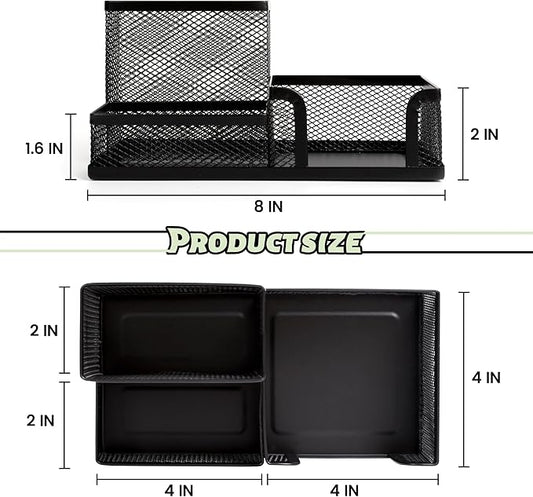Ludato 4 Pieces 3 Compartments Mesh Pen Holder Desk Organizers Caddy and Accessories for Desk,Black Pencil Holder,Sticky Notes Holder for Home,Office and School