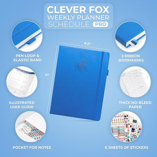 Clever Fox Planner PRO Schedule – Undated Weekly & Monthly Life Planner with Time Slots, Appointment Book & Daily Organizer, A4 (Blue)