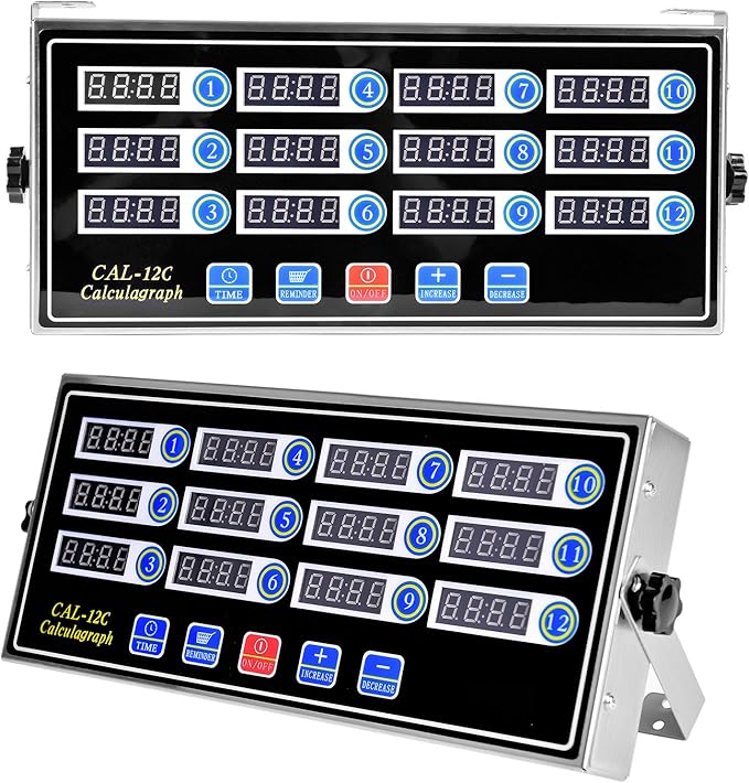 12 Channels Digital Kitchen Timers Commercial Cooking Timer,Stainless Steel Calculagraph Timer Restaurant Timer with Loud Alarm Burger Cooking Reminder