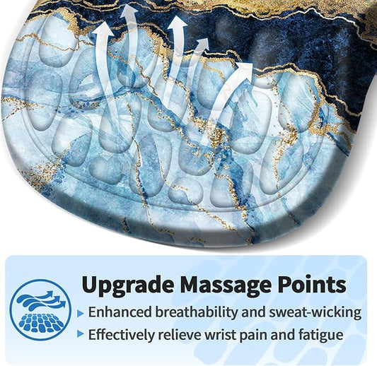 Ergonomic Mouse Pad with Wrist Rest Support, Mousepad with Comfortable Memory Foam Wrist Rest and Non-Slip PU Base for Pain Relief, Computer, Laptop, Office, Home (Marble)