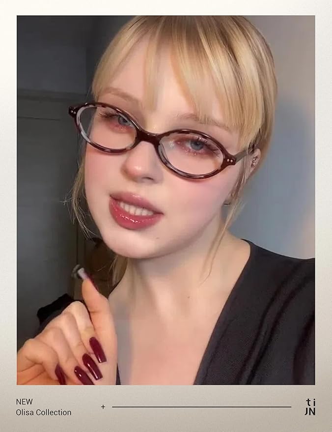 TIJN Olisa Blue Light Blocking Glasses for Women Men,Oval Glasses Frame Bluelight Glasses for Gaming/Computer/Screen