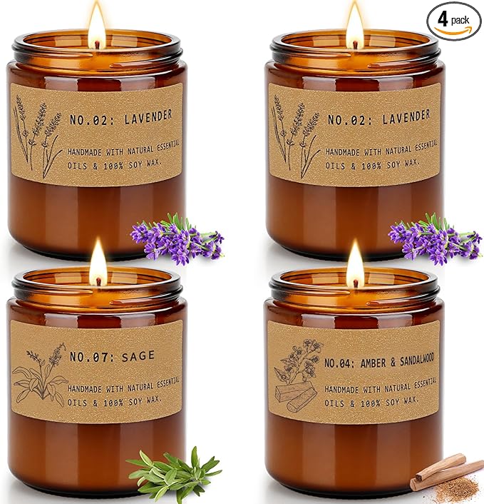 Aromatherapy Candles for Home Scented, Candle Gift Set for Stress Relief | Meditation | Yoga | SPA | Relaxing, Amber Jar Candles for Women, Birthday, Valentine, Mother's Day, 7.1 oz - Pack of 4