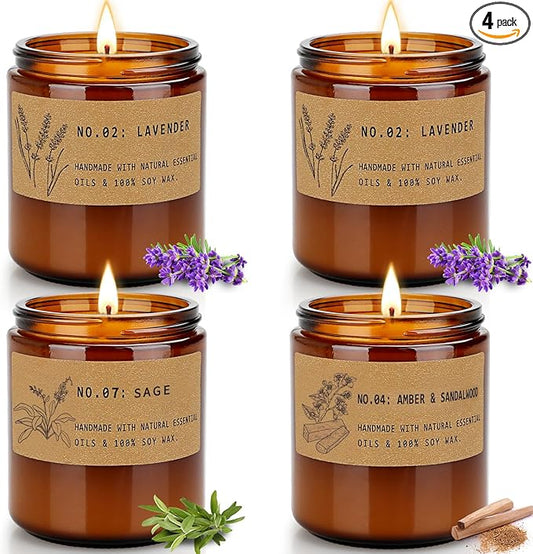 Aromatherapy Candles for Home Scented, Candle Gift Set for Stress Relief | Meditation | Yoga | SPA | Relaxing, Amber Jar Candles for Women, Birthday, Valentine, Mother's Day, 7.1 oz - Pack of 4