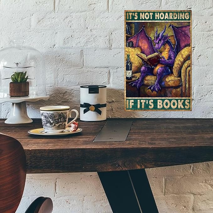 500 Piece Wooden Dragon Jigsaw Puzzle It's Not Hoarding If It's Books Adults Kids Family Quiet Play Therapy Challenging Anxiety Relief Home Art Decor & Time Killing Focus Tool Gifts 20.4x15 Inch