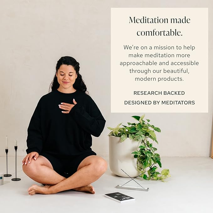 Mindful & Modern Large Meditation Cushion | Zafu Yoga Bolster Meditation Floor Pillow Seat | Buckwheat Hull Filled Crescent Shaped Cushion with Removable Washable Cover + Carry Handle